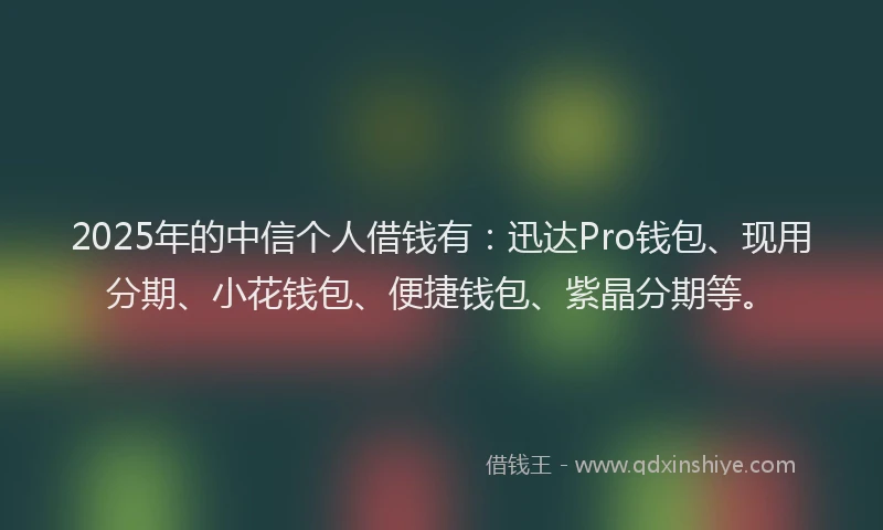 2025年的中信个人借钱有：迅达Pro钱包、现用分期、小花钱包、便捷钱包、紫晶分期等。