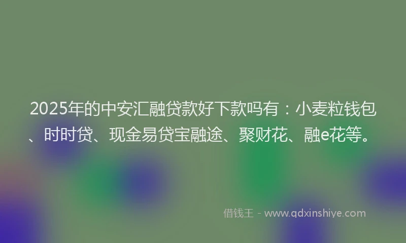 2025年的中安汇融贷款好下款吗有：小麦粒钱包、时时贷、现金易贷宝融途、聚财花、融e花等。