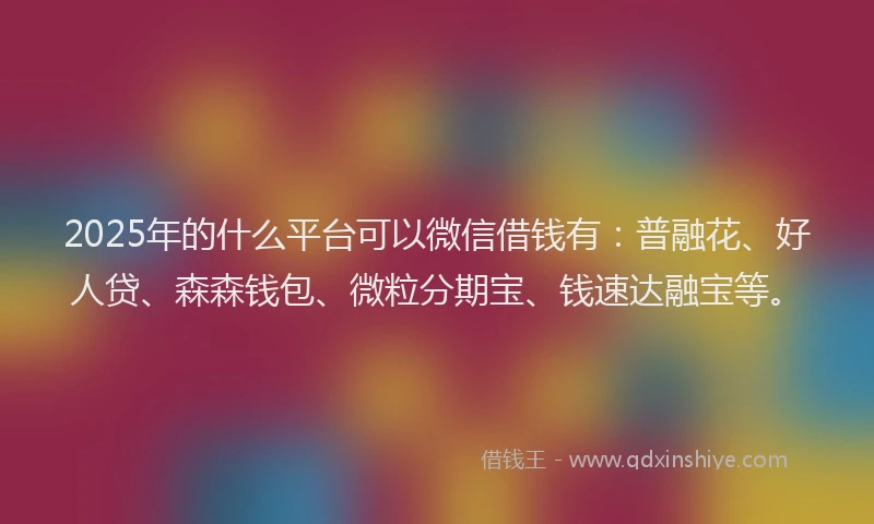 2025年的什么平台可以微信借钱有：普融花、好人贷、森森钱包、微粒分期宝、钱速达融宝等。