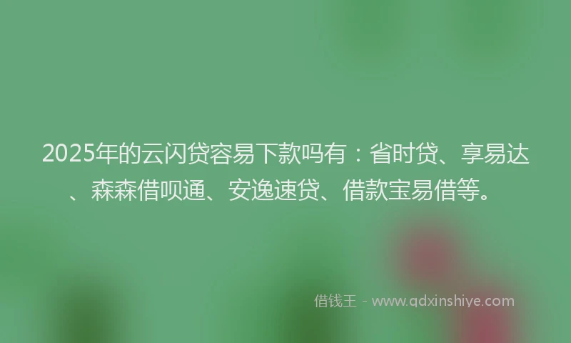 2025年的云闪贷容易下款吗有：省时贷、享易达、森森借呗通、安逸速贷、借款宝易借等。