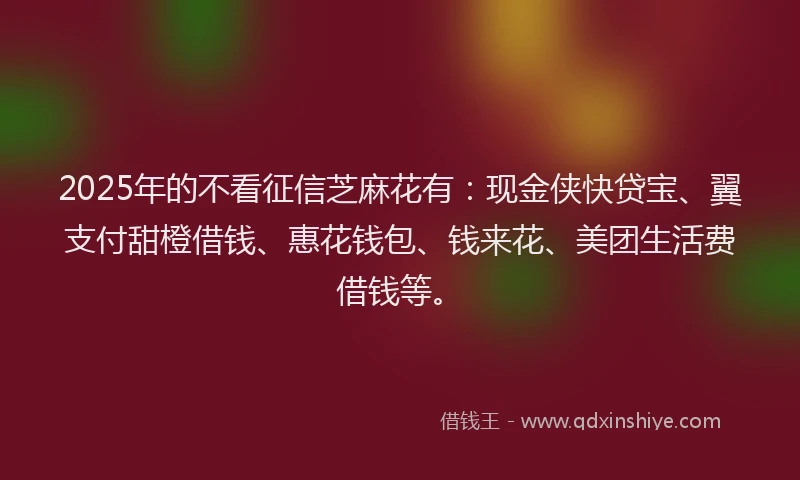 2025年的不看征信芝麻花有：现金侠快贷宝、翼支付甜橙借钱、惠花钱包、钱来花、美团生活费借钱等。