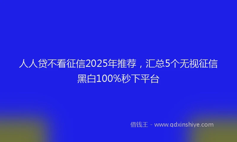 人人贷不看征信2025年推荐，汇总5个无视征信黑白100%秒下平台