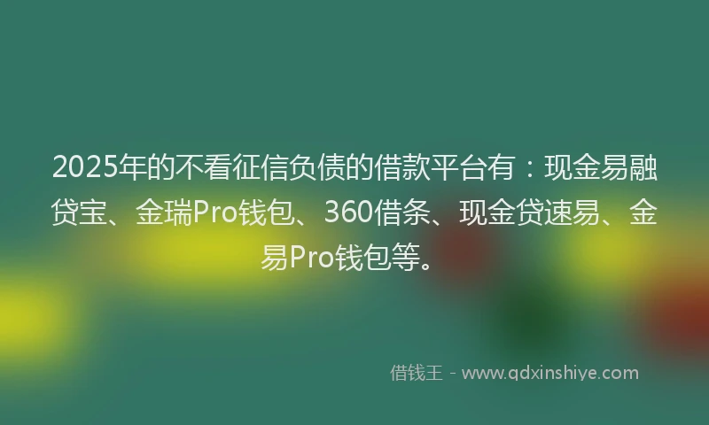 2025年的不看征信负债的借款平台有：现金易融贷宝、金瑞Pro钱包、360借条、现金贷速易、金易Pro钱包等。