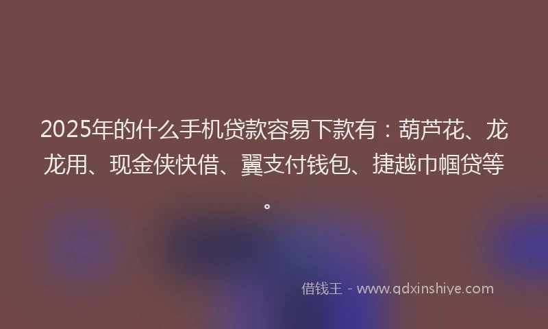2025年的什么手机贷款容易下款有：葫芦花、龙龙用、现金侠快借、翼支付钱包、捷越巾帼贷等。