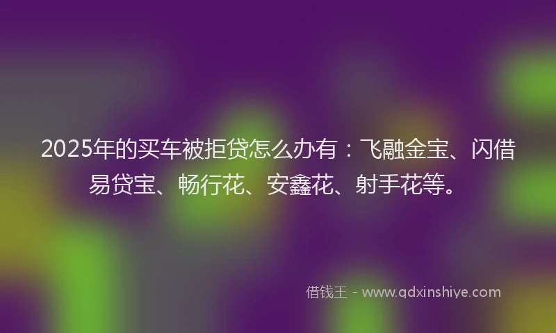 2025年的买车被拒贷怎么办有：飞融金宝、闪借易贷宝、畅行花、安鑫花、射手花等。