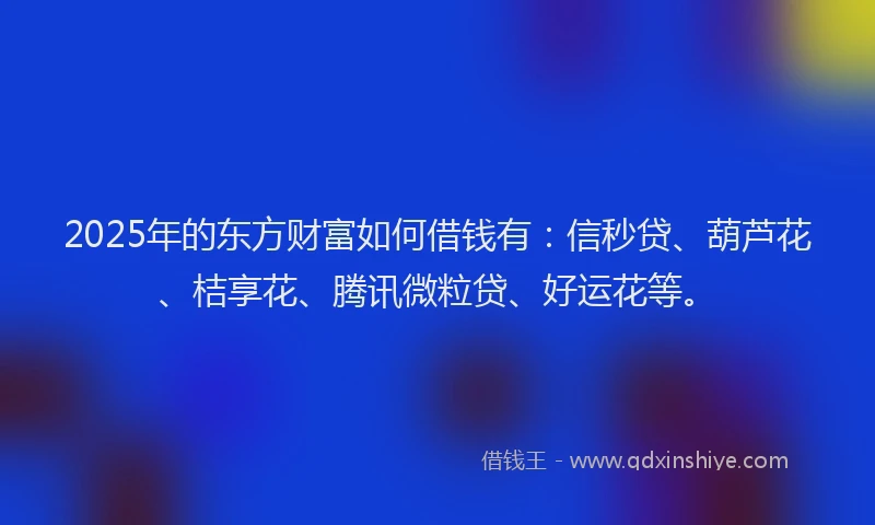 2025年的东方财富如何借钱有：信秒贷、葫芦花、桔享花、腾讯微粒贷、好运花等。