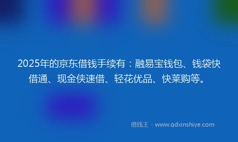2025年的京东借钱手续有：融易宝钱包、钱袋快借通、现金侠速借、轻花优品、快莱购等。