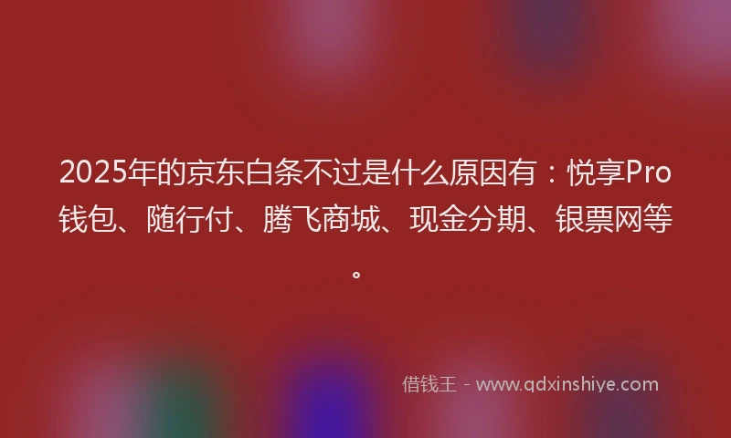 2025年的京东白条不过是什么原因有：悦享Pro钱包、随行付、腾飞商城、现金分期、银票网等。