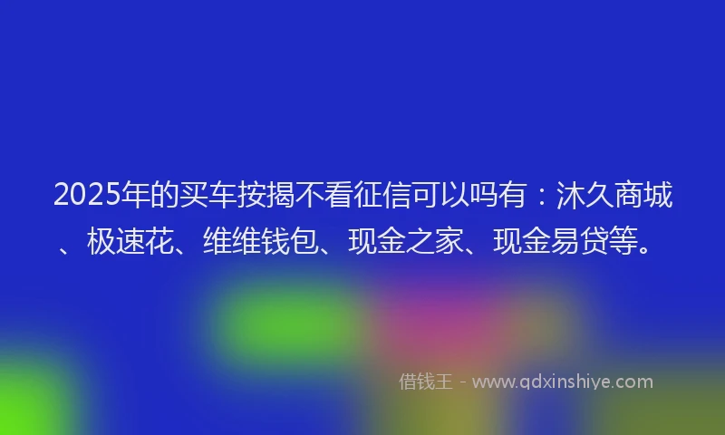 2025年的买车按揭不看征信可以吗有：沐久商城、极速花、维维钱包、现金之家、现金易贷等。