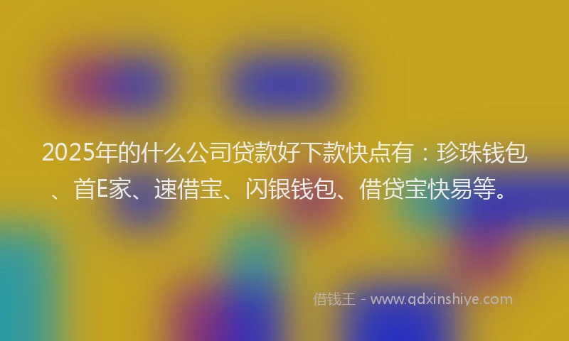 2025年的什么公司贷款好下款快点有：珍珠钱包、首E家、速借宝、闪银钱包、借贷宝快易等。