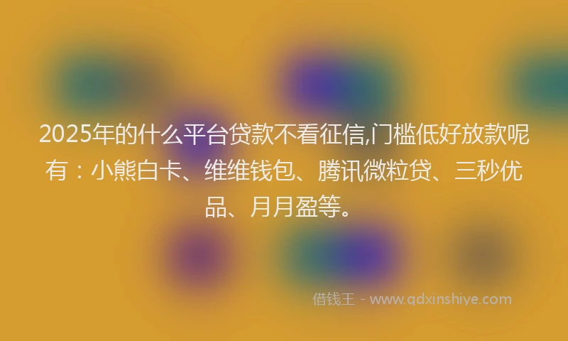 2025年的什么平台贷款不看征信,门槛低好放款呢有：小熊白卡、维维钱包、腾讯微粒贷、三秒优品、月月盈等。