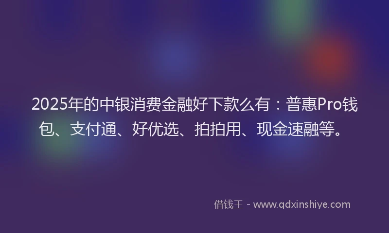 2025年的中银消费金融好下款么有：普惠Pro钱包、支付通、好优选、拍拍用、现金速融等。