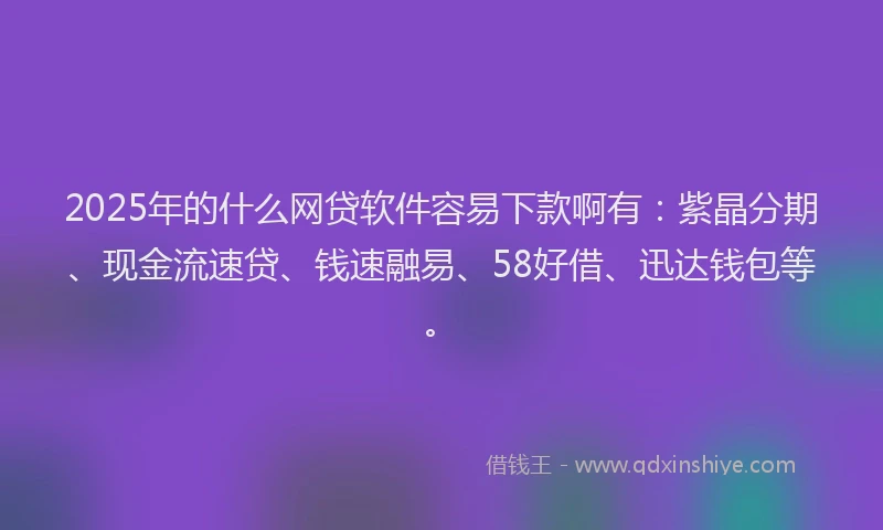 2025年的什么网贷软件容易下款啊有：紫晶分期、现金流速贷、钱速融易、58好借、迅达钱包等。