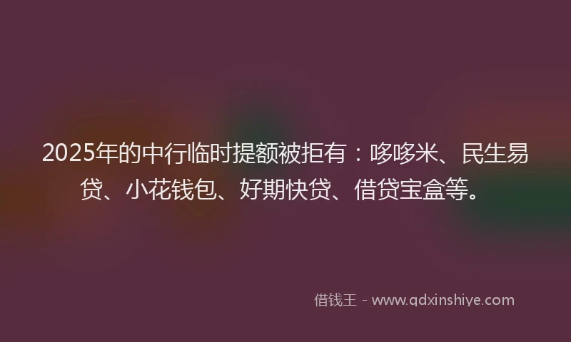 2025年的中行临时提额被拒有：哆哆米、民生易贷、小花钱包、好期快贷、借贷宝盒等。