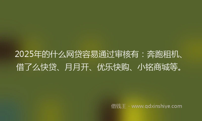 2025年的什么网贷容易通过审核有：奔跑租机、借了么快贷、月月开、优乐快购、小铭商城等。