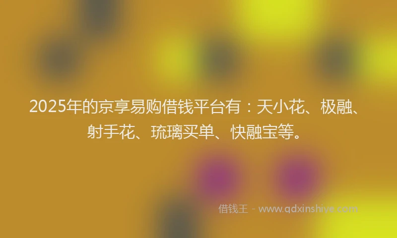 2025年的京享易购借钱平台有：天小花、极融、射手花、琉璃买单、快融宝等。