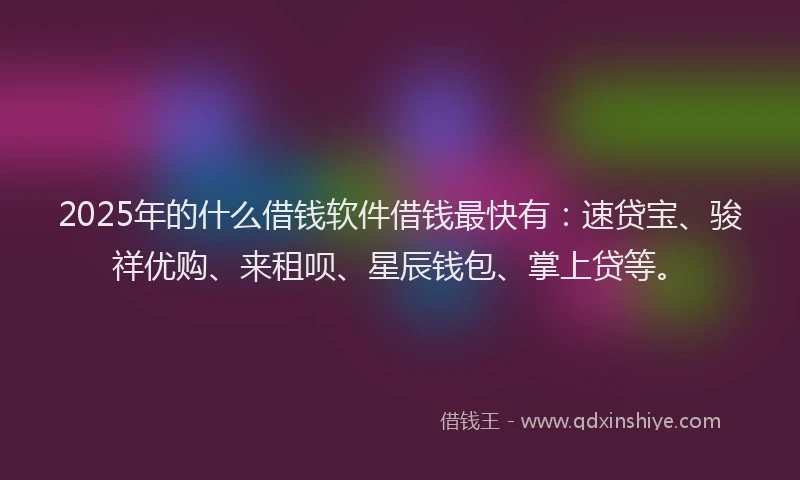 2025年的什么借钱软件借钱最快有：速贷宝、骏祥优购、来租呗、星辰钱包、掌上贷等。