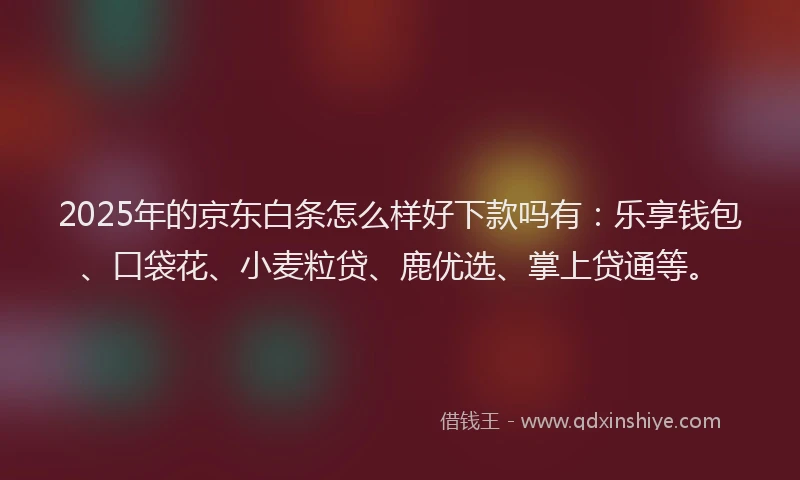 2025年的京东白条怎么样好下款吗有：乐享钱包、口袋花、小麦粒贷、鹿优选、掌上贷通等。