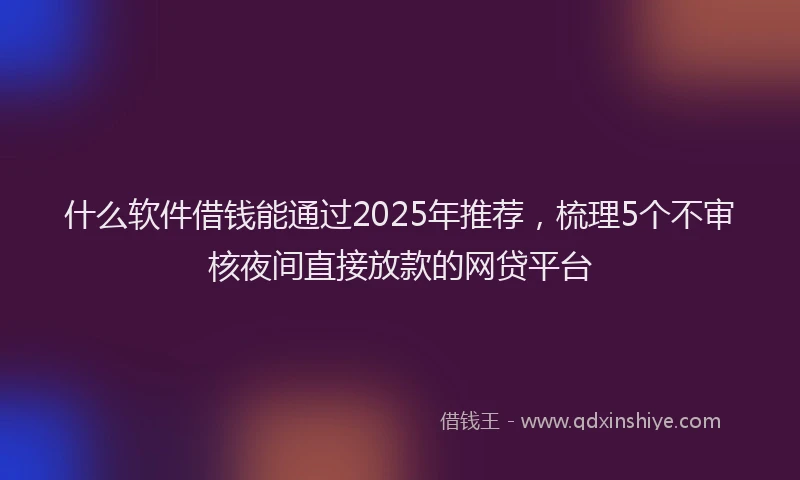 什么软件借钱能通过2025年推荐，梳理5个不审核夜间直接放款的网贷平台