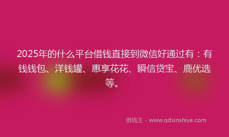 2025年的什么平台借钱直接到微信好通过有：有钱钱包、洋钱罐、惠享花花、瞬信贷宝、鹿优选等。