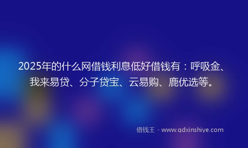 2025年的什么网借钱利息低好借钱有：呼吸金、我来易贷、分子贷宝、云易购、鹿优选等。