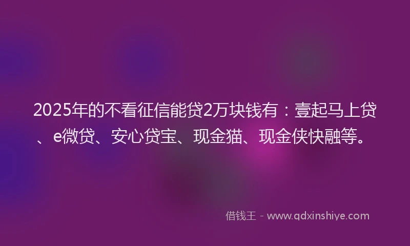 2025年的不看征信能贷2万块钱有：壹起马上贷、e微贷、安心贷宝、现金猫、现金侠快融等。