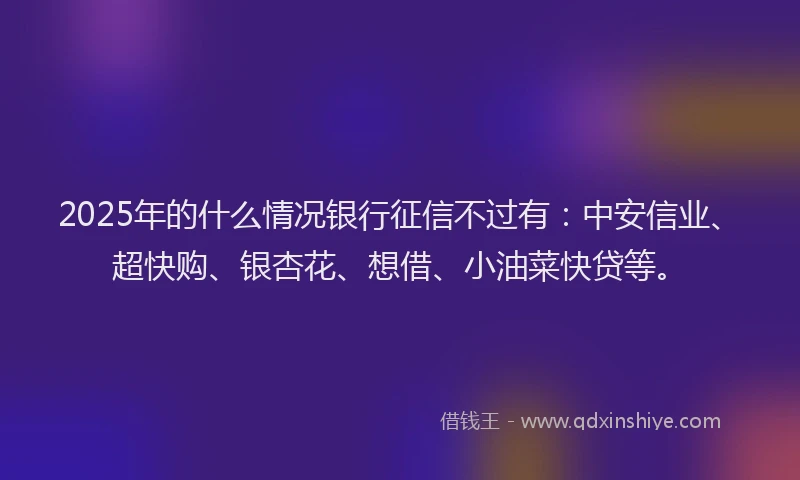 2025年的什么情况银行征信不过有：中安信业、超快购、银杏花、想借、小油菜快贷等。