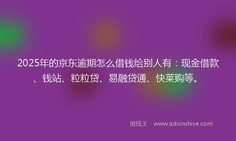 2025年的京东逾期怎么借钱给别人有：现金借款、钱站、粒粒贷、易融贷通、快莱购等。