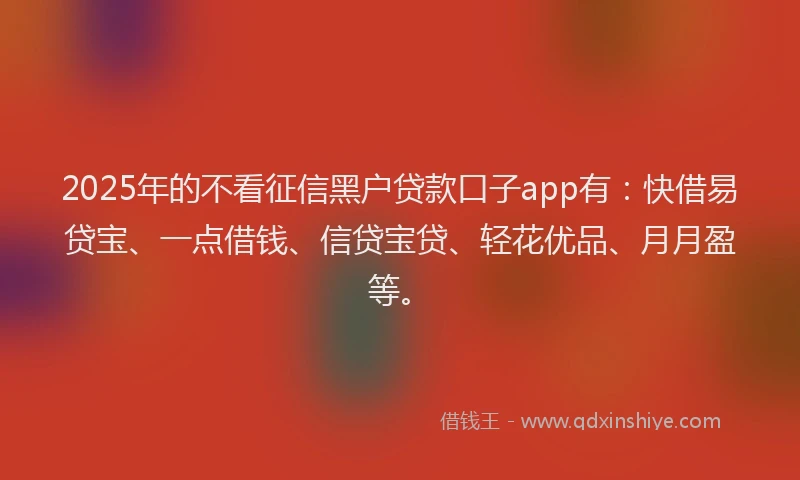 2025年的不看征信黑户贷款口子app有：快借易贷宝、一点借钱、信贷宝贷、轻花优品、月月盈等。