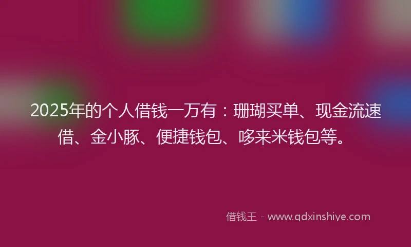 2025年的个人借钱一万有：珊瑚买单、现金流速借、金小豚、便捷钱包、哆来米钱包等。