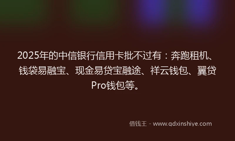 2025年的中信银行信用卡批不过有：奔跑租机、钱袋易融宝、现金易贷宝融途、祥云钱包、翼贷Pro钱包等。