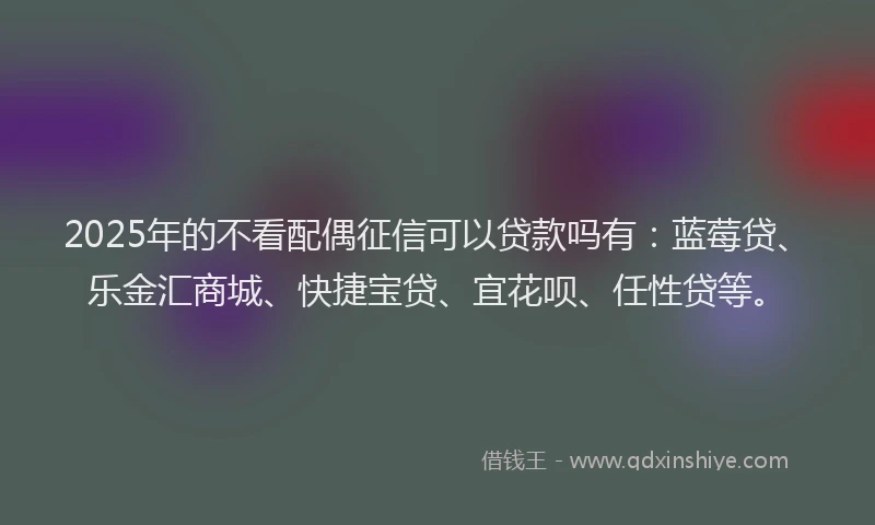 2025年的不看配偶征信可以贷款吗有：蓝莓贷、乐金汇商城、快捷宝贷、宜花呗、任性贷等。