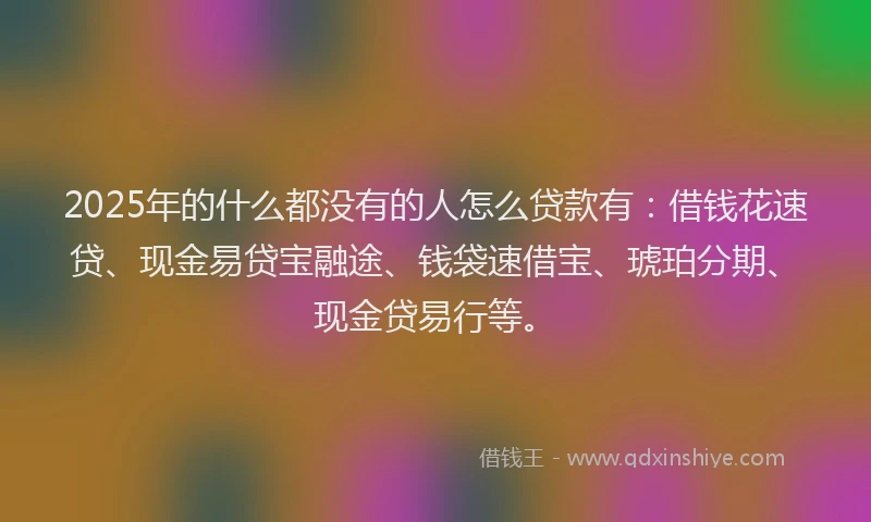 2025年的什么都没有的人怎么贷款有：借钱花速贷、现金易贷宝融途、钱袋速借宝、琥珀分期、现金贷易行等。