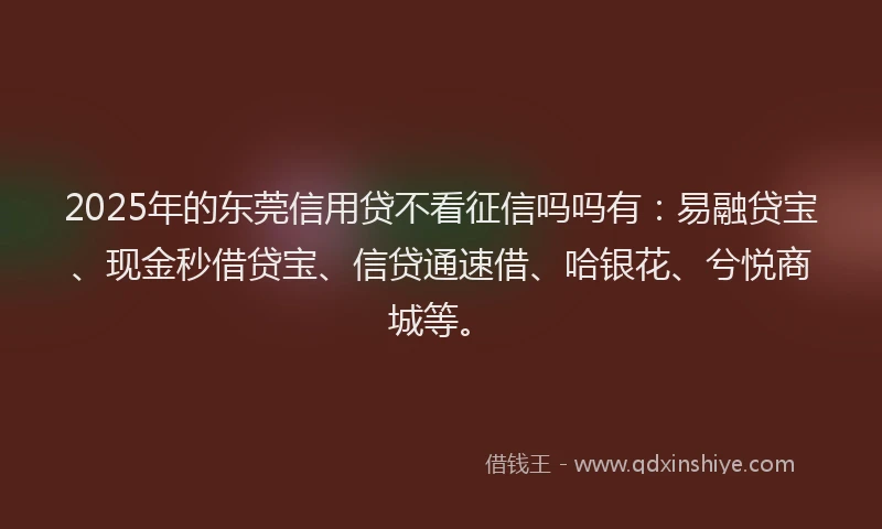 2025年的东莞信用贷不看征信吗吗有：易融贷宝、现金秒借贷宝、信贷通速借、哈银花、兮悦商城等。