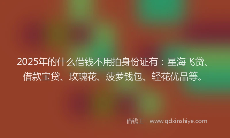 2025年的什么借钱不用拍身份证有：星海飞贷、借款宝贷、玫瑰花、菠萝钱包、轻花优品等。