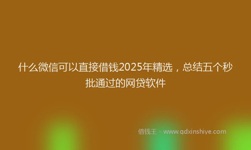 什么微信可以直接借钱2025年精选，总结五个秒批通过的网贷软件