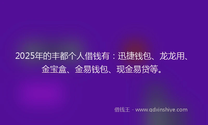 2025年的丰都个人借钱有：迅捷钱包、龙龙用、金宝盒、金易钱包、现金易贷等。
