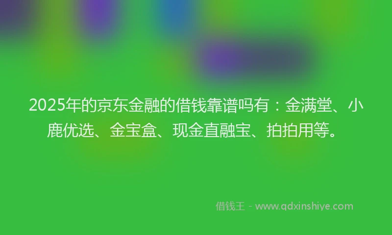 2025年的京东金融的借钱靠谱吗有：金满堂、小鹿优选、金宝盒、现金直融宝、拍拍用等。