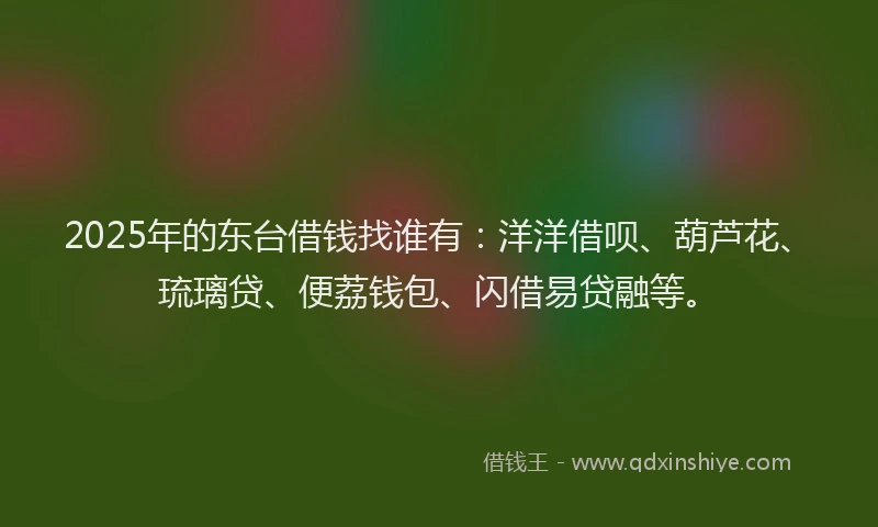 2025年的东台借钱找谁有：洋洋借呗、葫芦花、琉璃贷、便荔钱包、闪借易贷融等。