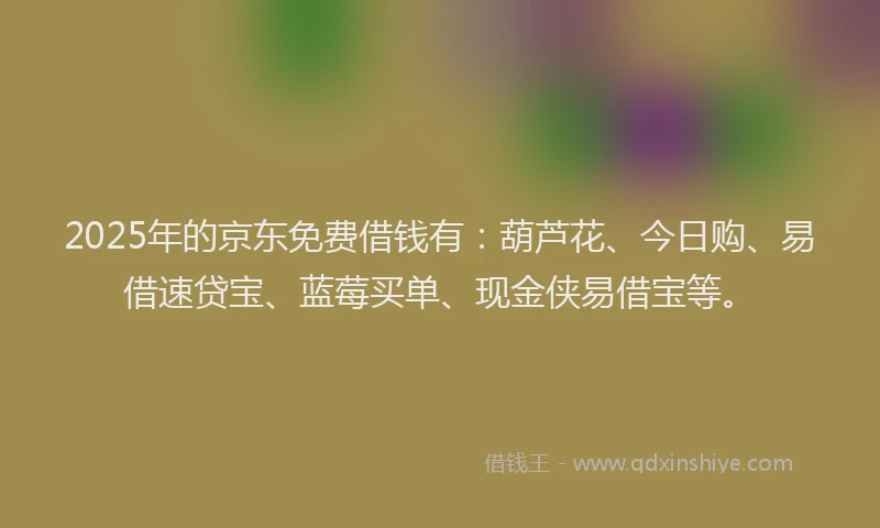 2025年的京东免费借钱有：葫芦花、今日购、易借速贷宝、蓝莓买单、现金侠易借宝等。