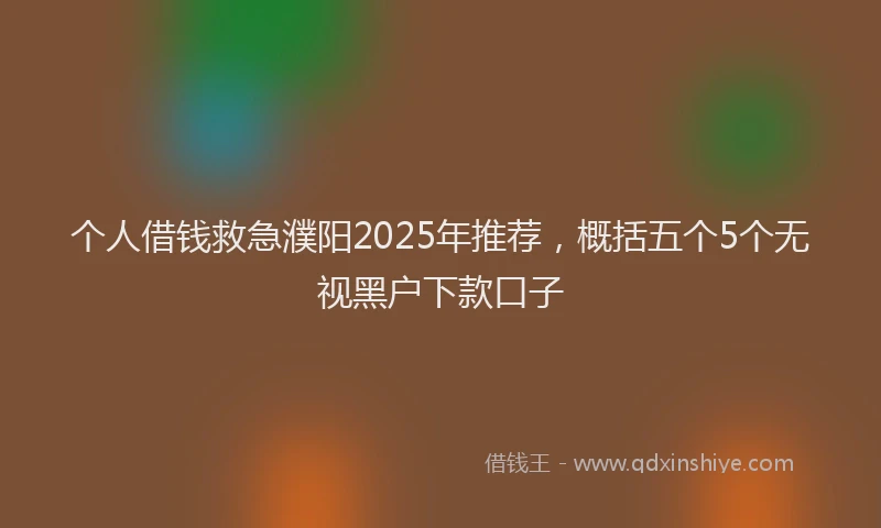 个人借钱救急濮阳2025年推荐，概括五个5个无视黑户下款口子