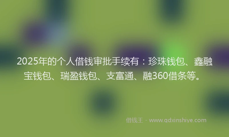 2025年的个人借钱审批手续有：珍珠钱包、鑫融宝钱包、瑞盈钱包、支富通、融360借条等。