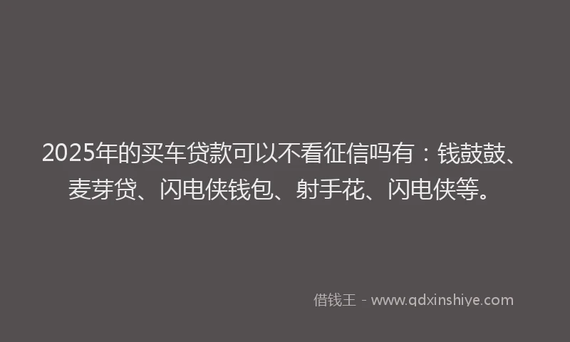 2025年的买车贷款可以不看征信吗有：钱鼓鼓、麦芽贷、闪电侠钱包、射手花、闪电侠等。
