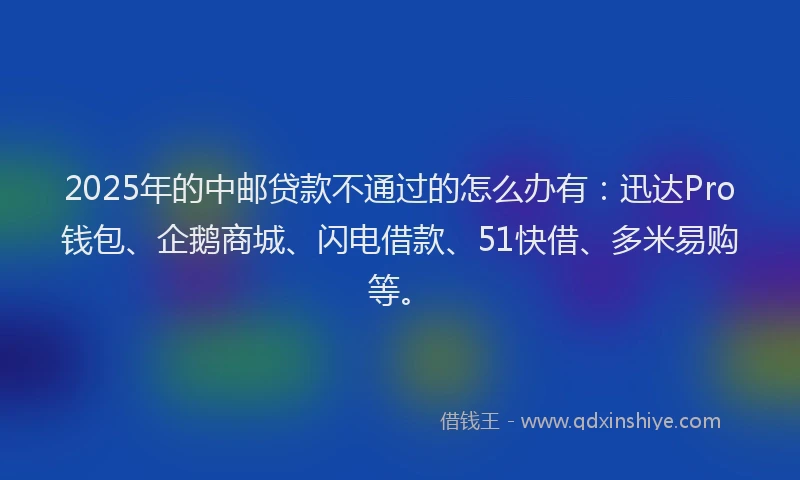 2025年的中邮贷款不通过的怎么办有：迅达Pro钱包、企鹅商城、闪电借款、51快借、多米易购等。