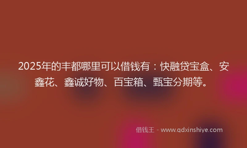 2025年的丰都哪里可以借钱有：快融贷宝盒、安鑫花、鑫诚好物、百宝箱、甄宝分期等。