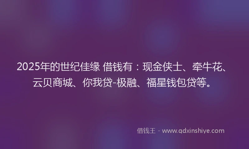 2025年的世纪佳缘 借钱有：现金侠士、牵牛花、云贝商城、你我贷-极融、福星钱包贷等。