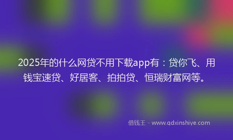 2025年的什么网贷不用下载app有：贷你飞、用钱宝速贷、好居客、拍拍贷、恒瑞财富网等。