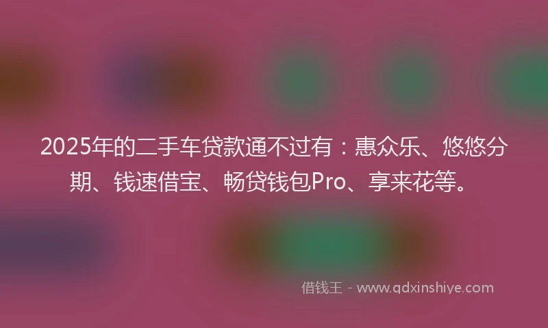 2025年的二手车贷款通不过有：惠众乐、悠悠分期、钱速借宝、畅贷钱包Pro、享来花等。