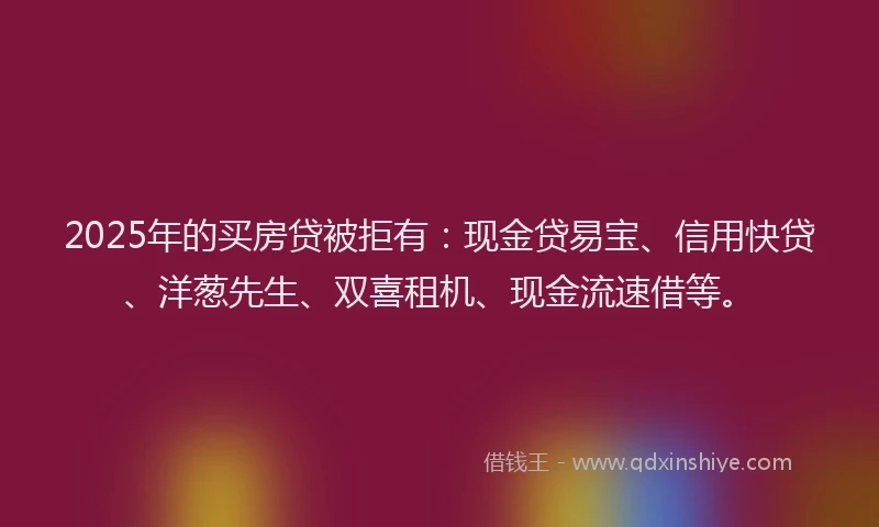 2025年的买房贷被拒有：现金贷易宝、信用快贷、洋葱先生、双喜租机、现金流速借等。
