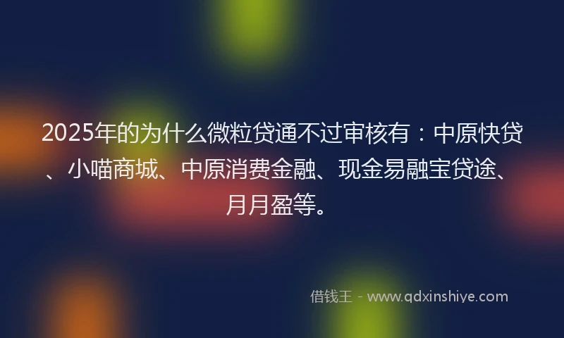 2025年的为什么微粒贷通不过审核有：中原快贷、小喵商城、中原消费金融、现金易融宝贷途、月月盈等。